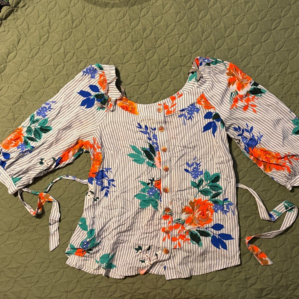 Anthropologie Maeve Multicolor Floral Striped Top